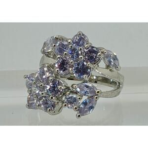 Vintage Ring Size 7 Silver Tone White Gold GP Brilliant Sim Diamond CZ Cocktail